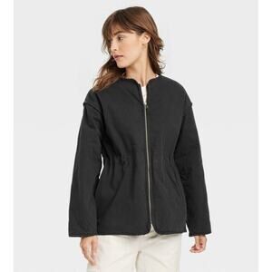 Universal Thread Quilted Full Zip Utility Jacket Drawstring Waist Women's Small